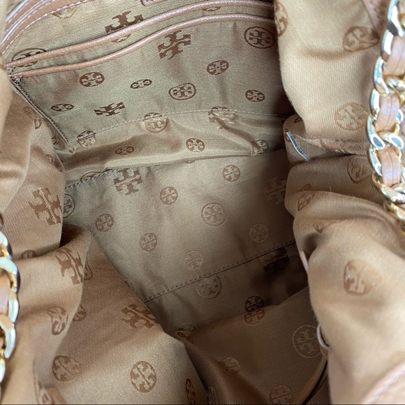 Tory Burch Bombé Slouchy Camel Leather Tote Bag - Picture 10 of 15